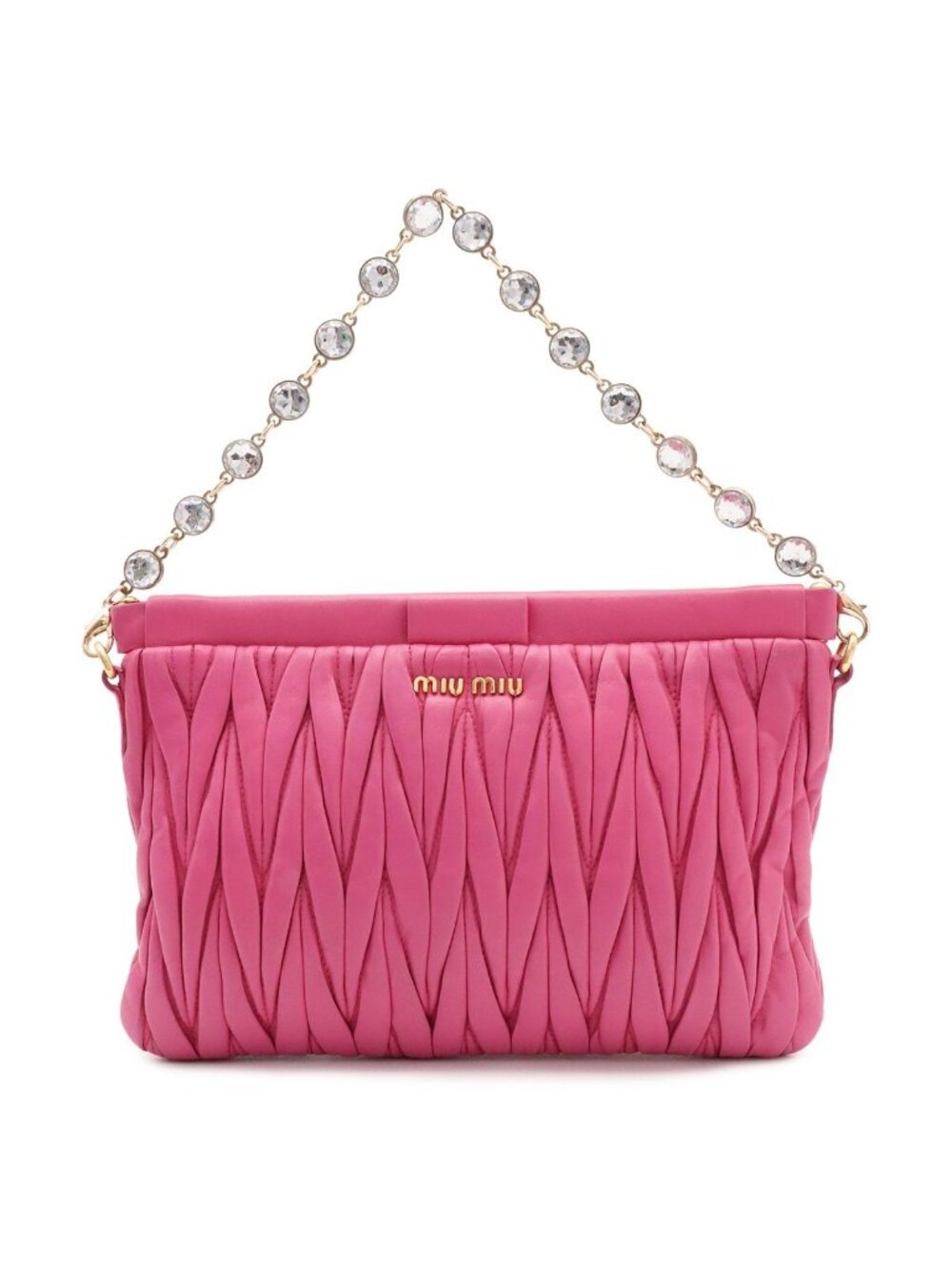 Miu Miu Matelasse Gather Shoulder Bag 2-Way Clutch Bijou Leather Pink Gold